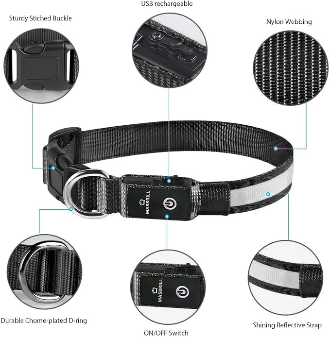 MASBRILL Light Up Dog Collars - LED Dog Collar Rechargeable Lighted Dog Collars for Night Resistant-Water Glow Dog Collar - Image 5