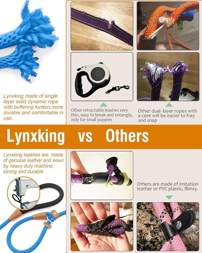 Dog Leash Slip Lead Braided Rope Pet Training Loop Leashes 5ft 6ft 8ft | Lynxking Strong Heavy Duty 1/2" 3/8", Durable Padded Handle No Pull Basic Training Nylon Lead,Small Medium Large Dogs Puppy - Image 3