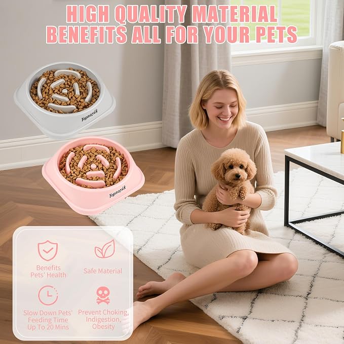 2 Pack Slow Feeder Dog Bowls for Small Dogs | Non-Slip Base, Anti-Choking Design, Reduces Bloating & Overeating, Easy to Clean, 1 Cup - Image 4