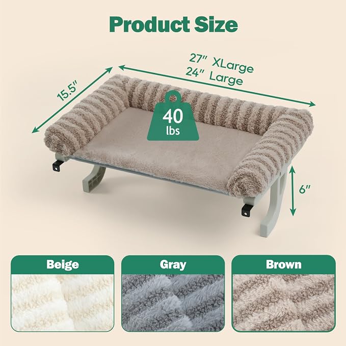 Zakkart Mellow Cat Perch for Windowsill, Hook-On or Screw-On Installation Pet Window Perch, Machine Washable Bed, Heavy Duty Cat Hammock Shelf for Large Cats, Holds up to 40 lbs (Brown, Large) - Image 6