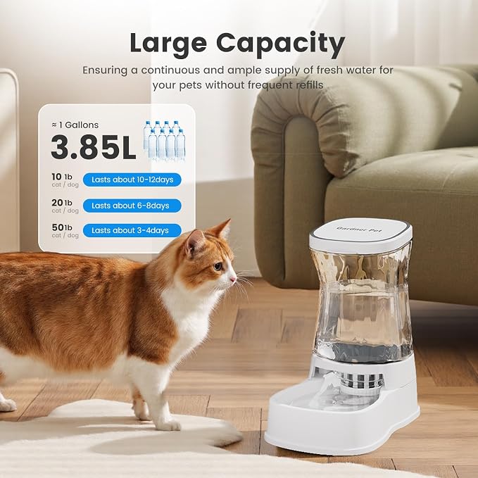 Gardner Pet Automatic Gravity Water Dispenser for Dogs, 1.0Gallon 100% BPA-Free Dog Water Bowl Dispenser, Pet Water Fountain Dispenser with Sponge Filter for Small&Medium Dogs, Cats, Puppies(White) - Image 3