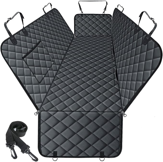 NECKORY Waterproof Dog Car Seat Cover for Back Seat, Pet Hammock- S, Black | Durable waterproof hammock with nonslip design & storage pockets. Protects seats from scratches, fits cars, SUVs & trucks. by NECKORY
