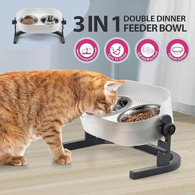 All for Paws Height Adjustable Cat Elevated Bowls Stainless Steel Dog Food Water Bowls, Height Adjustable Cat Feeder Mess Proof Pet Feeding Bowls for Small to Large Size Cats - Image 6