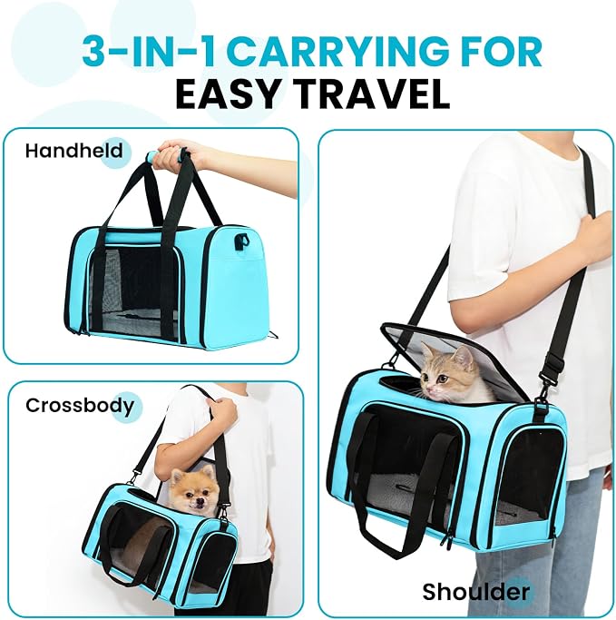 Soft-Sided Cat Carrier 18x11x11 in Expandable Travel Pet Bag 15LBS | For Cats and Small Dogs with Anti-Scratch Mesh Washable Mat Collapsible Escape-Proof Airline Approved with Shoulder Strap - Image 7