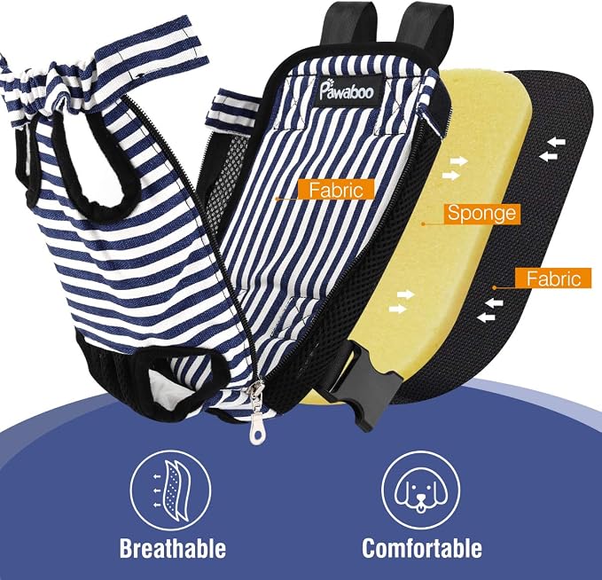Pawaboo Pet Front Carrier Backpack for Small Medium Dogs | Legs Out Easy-fit,Adjustable Straps,Hands-Free,Soft Padded Support for Travel Hiking Cycling Camping,Blue Stripes,M - Image 5