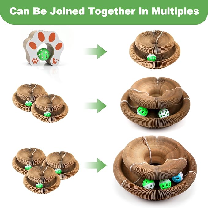 Goosheep 3 Pack Cardboard Cat Scratcher Board,Accordion Toy for Indoor Cats | Magic Organ Cat Scratching Post Sharpening Claws, Foldable Cat Toy with Bell, Exercise&Play for Indoor Small&Medium-Sized Cat - Image 5