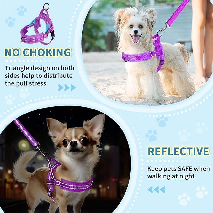 Lukovee Small Dog Harness and Leash Set, No Pull Soft Padded Vest | Both Neck & Chest Adjustable, Reflective, Puppy Harness with 4ft Lightweight Anti-Twist Dog Leash for Small Dogs (Purple, XS) - Image 6