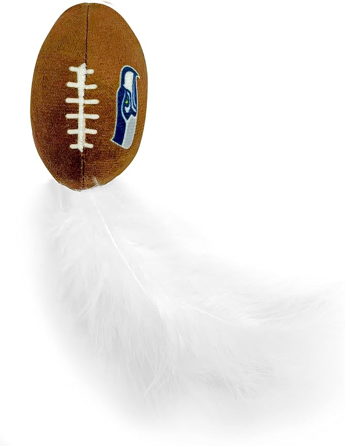 Best Plush CAT Toy - NFL Seattle Seahawks Complete Set of 3 Piece Cat Toys Filled with Fresh Catnip. Includes: 1 Helmet Cat Toy, 1 Football Cat Toy with Feathers & 1 Beer Bottle. Beautiful Team Logos - Image 5