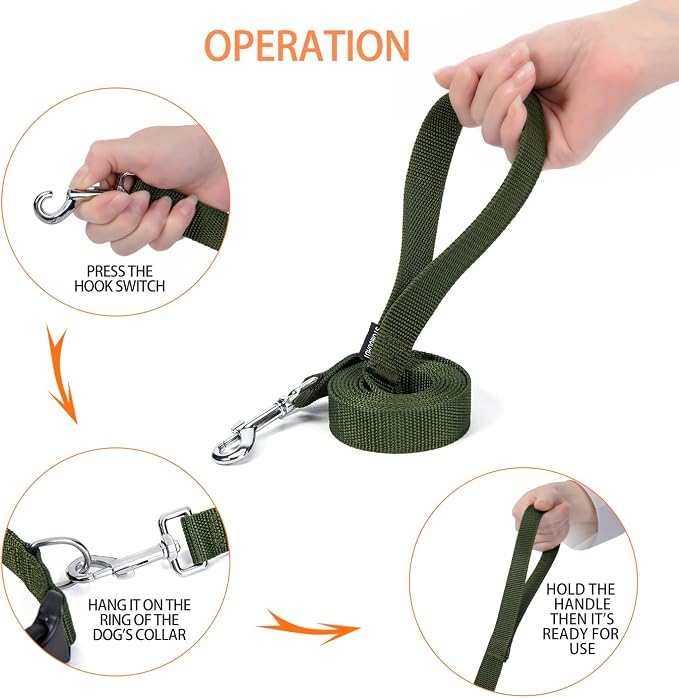 Strong Durable 6 ft Nylon Dog Training Leash, 1 Inch Wide Traction Rope, for Small and Medium Dog (Military Green, 6 Feet) - Image 3