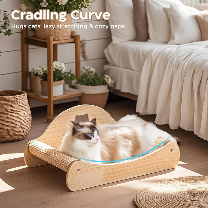 Avont Sisal Cat Scratcher Bed for Indoor Cats, Solid Wood Scratching Lounge | No-Mess Horizontal Scratcher -Large - Image 7
