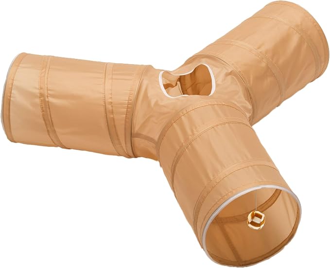 Cat Tunnel - Collapsible 3 Way Play Toy - Tube Fun for Rabbits, Kittens, and Dogs - All Brown by Unknown