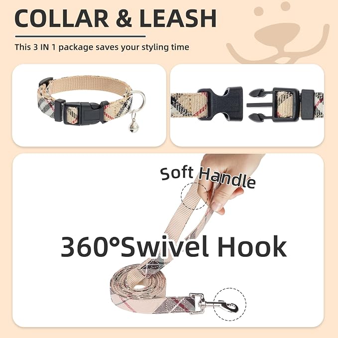 PUPTECK Dog Harness, Collar and Leash Set No Pull for Small Medium Sized | Plaid Puppy Step-in Escape Proof Reflective No Choke Pet Cat Adjustable Walking Vest - Image 4