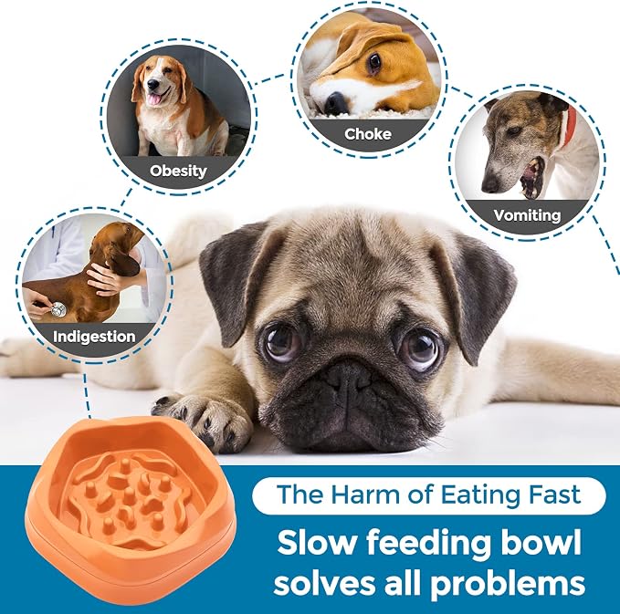 VANNON Slow Feeder Dog Bowls Non Slip Puppy Bowl Durable Dog Puzzle Feeder Bloat Stop Food Bowls for Puppy and Small Dogs, BPA Free, 2 Cups, Orange - Image 6