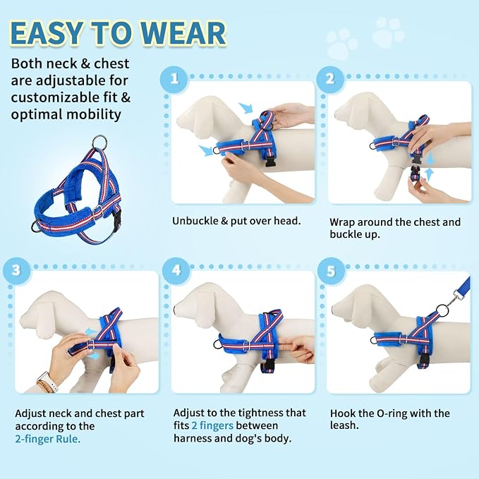 SlowTon No Pull Small Dog Harness and Leash Set with Front Clip | Soft Padded, Neck & Chest Adjustable, Lightweight, Anti-Twist, Puppy Vest Harness Pet Lead Combo for Small Medium Dog, DBL S - Image 9