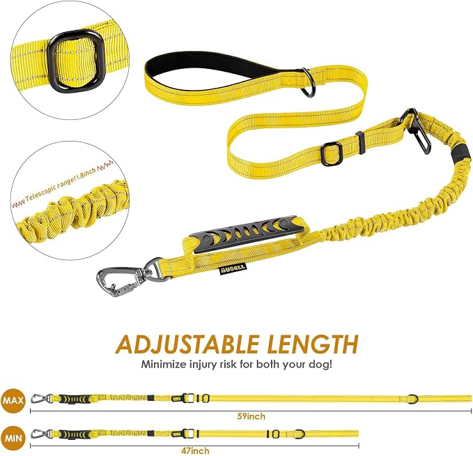AUBELL Tactical Dog Leash Heavy Duty,4-6ft No Pull Bungee Leash,Yellow | Reflective Dog Leash for Medium Large Dogs with Comfortable Padded Double Handle,Car Seat Belt,360 Degree Rotating Carabiner - Image 6