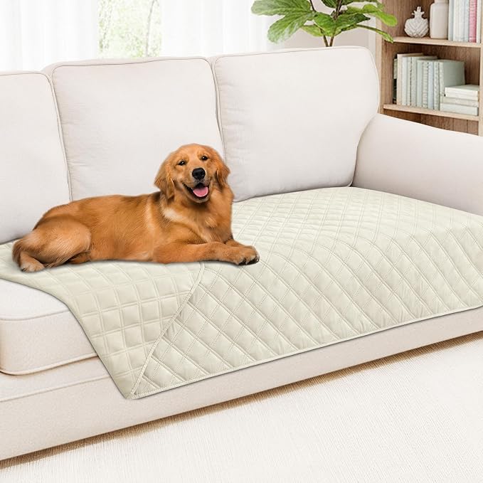 Smiry Waterproof Reversible Pet Couch Covers for Dogs | Pet Friendly, Soft Fabric, Washable Sofa Furniture Protector for Dogs Cat Kids, Checkered (40"x90", Beige/Beige) by Smiry