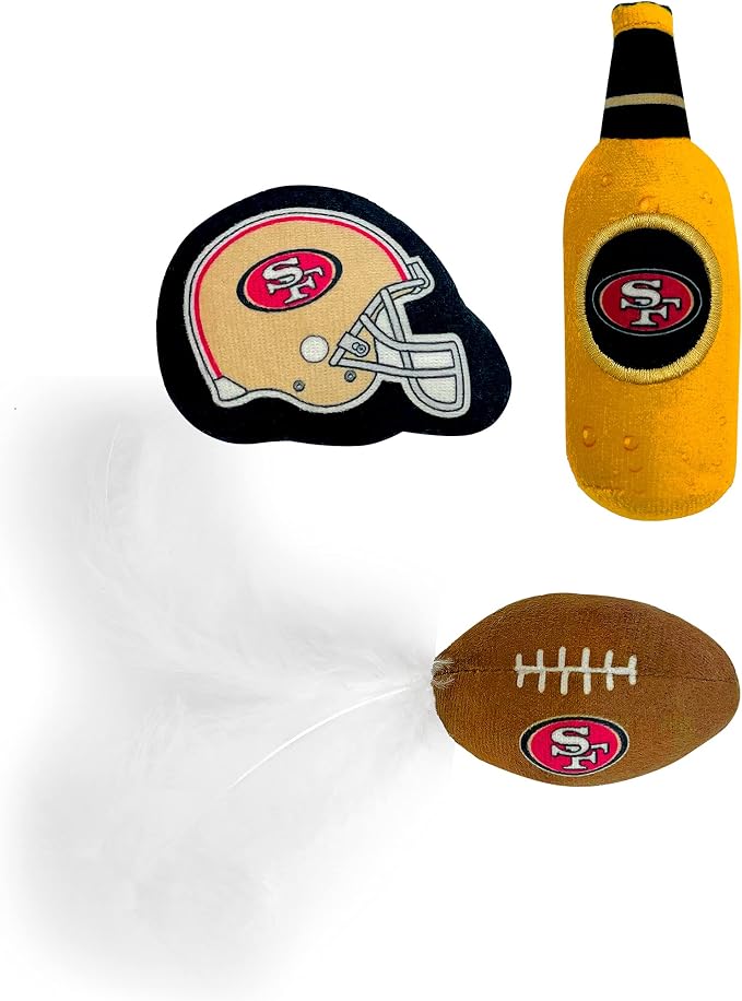 BEST PLUSH CAT TOY NFL SAN FRANCISCO 49ERS Complete Set of 3 piece Cat Toys filled with Fresh Catnip. Includes: 1 Helmet Cat Toy, 1 Football Cat Toy with Feathers & 1 Beer Bottle. Beautiful Team LOGOS - Image 2