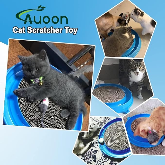 AUOON Cat Scratcher Toy with Ball Track for Indoor Cats and Kittens, Gray | 3 in 1 Interactive Cat Toy, Cat Scratch Pad with Cat Ball Toy and Cat Mouse Toy, for Chasing Exercise, Protect Furniture - Image 8