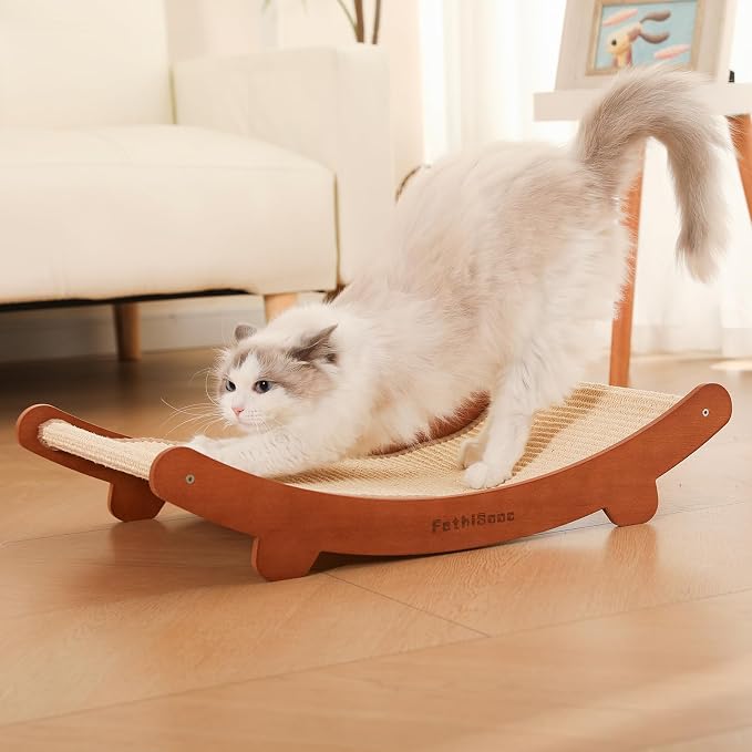 Sisal Cat Scratcher Bed Shaped U, Beech Wood Cat Scratching Pad Indoor cat Toy,Durable Cat Scratcher,Wooden Cat Furniture Protector, Large Cats Scratcher Lounge,Clawing and Play by FaithSooc