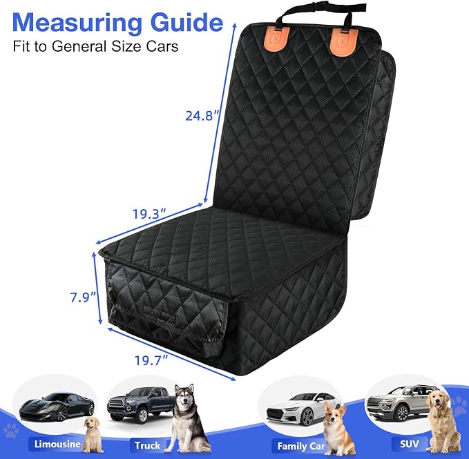 PETICON 2 Pack Pet Car Seat Cover for Front Seat, Captain Chair Seat Cover | Waterproof Pet Seat Protector, Full Protection with Side Flaps, Non-Slip, Large Front Storage Pocket, Fits Cars/Trucks/SUVs - Image 5