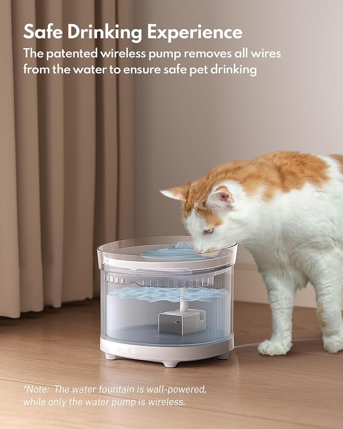 Homerunpet Cat Water Fountain with Wireless Pump, Ultra Quiet Pet Fountain | BPA-Free, Detachable Design Easy to Clean Pet Water Fountain Indoor, Filter Included, 2L/68oz - Image 2