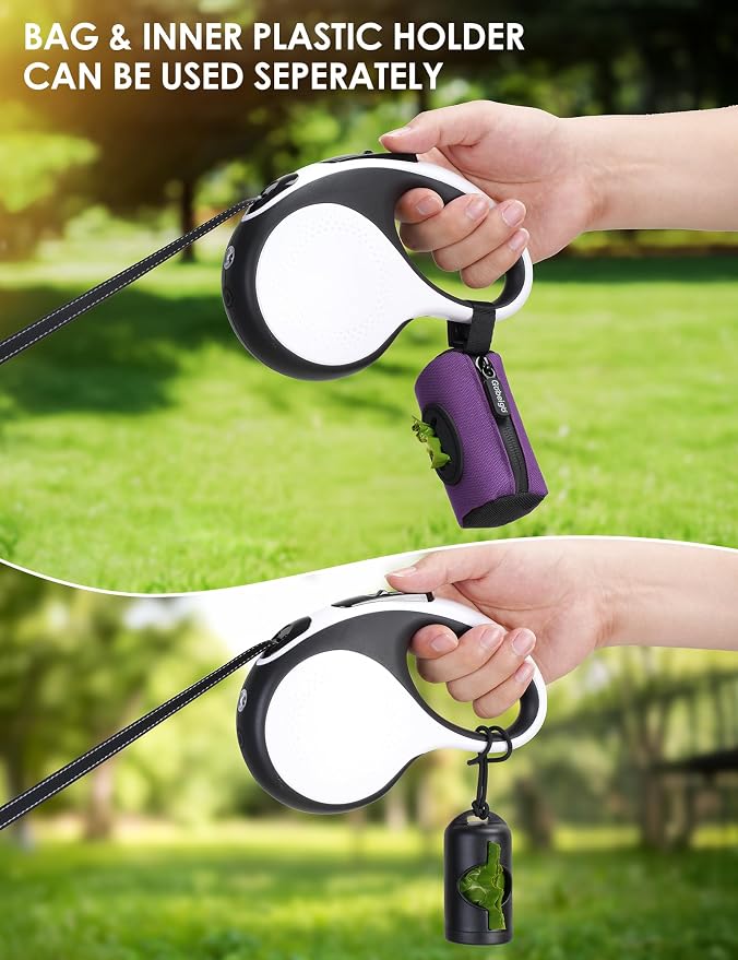 Gobeigo 2-in-1 Dog Poop Bag Holder【Easy Pull-Out Version】(Purple) | Hard Plastic Insert & Soft Fabric Bag Snap-On Strap Dispenser Fits Retractable and Standard Leashes with 1 Roll Bags - Image 5