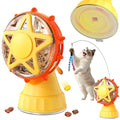 2 in 1 Ferris Wheel Interactive Cat Toy, Treat Dispenser Puzzle Feeder with Twist-Lock Suction Cup Base & Teaser Wand with Bells, Slow Feeder Enrichment Toy for Indoor Cat Boredom Relief by Larimuer