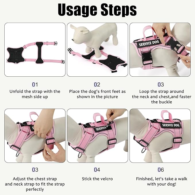 Service Dog Harness, Reflective Dog Vest Harness with 5 PCS Patches, Adjustable Soft Oxford Pet Harness, Inner Layer Mesh, Easy to Control for Small Medium Large Dogs - Image 3