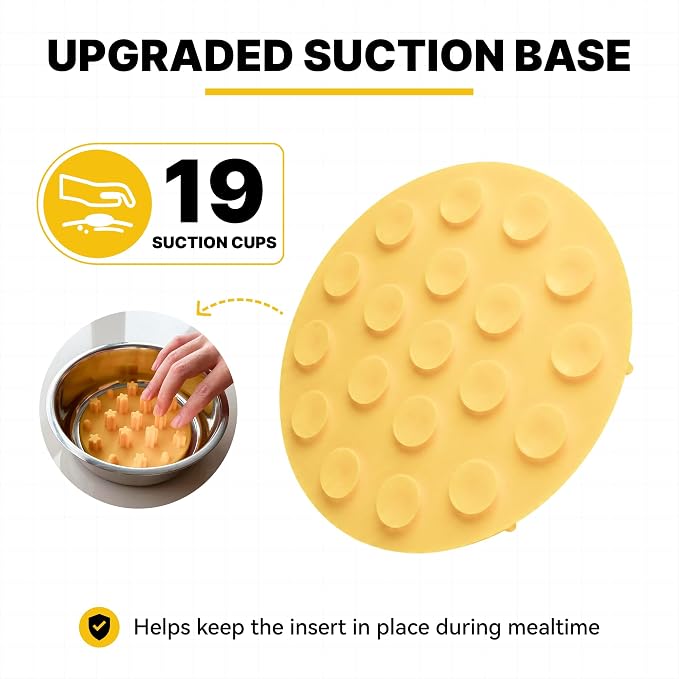 Slow Feeder Insert for Cat and Dog Bowls, Medium 4.8 Inch, Yellow | Soft Silicone with 19 Suction Cups, Removable for Easy Cleaning and Best on Smooth, Flat-Bottom Surfaces - Image 3
