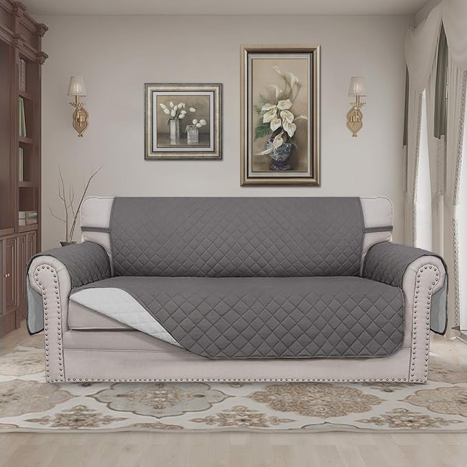 Easy-Going Sofa Slipcover Reversible Loveseat Sofa Cover Couch Cover for 2 Cushion Couch Furniture Protector with Elastic Straps for Pets Kids Dog Cat (Oversized Loveseat, Gray/Light Gray) | Oversized Loveseat Slipcover For Dogs, Water Resistant Mat, L... - Image 2
