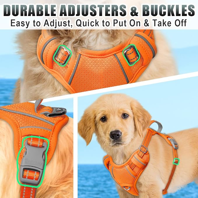 BARKBAY No Pull Dog Harness Large Reflective Dog Harness with Front Clip and Easy Control Handle for Walking Training Running with ID tag Pocket(Orange,S) - Image 8