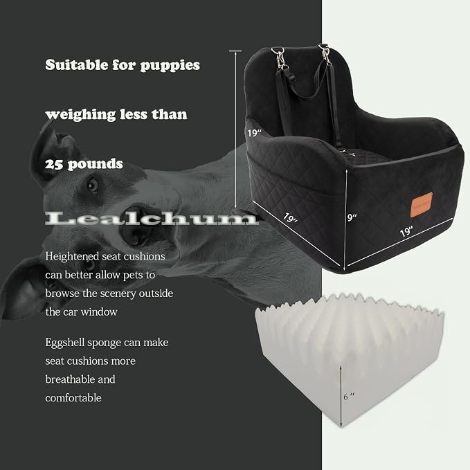 Lealchum Dog Booster Car Seat for Small/Medium Dogs Up to 35lbs,Elevated Cushion Fits in Front/Back Seat,Fully Detachable and Washable,2 Storage Pockets & Dog Leashes,Easy to Install(Black,Medium) - Image 2