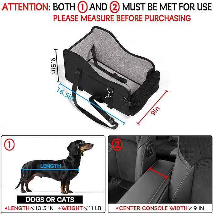 TKYZ Center Console Dog Car Seat for Small Dogs,for Car/SUV/Small Truck | Soft Pillow,Double fixation,Scratch-Resistant Fabric,Pet Booster with Safety Belt,Puppy Car Seat for Small Dogs 0-11 lbs - Image 2