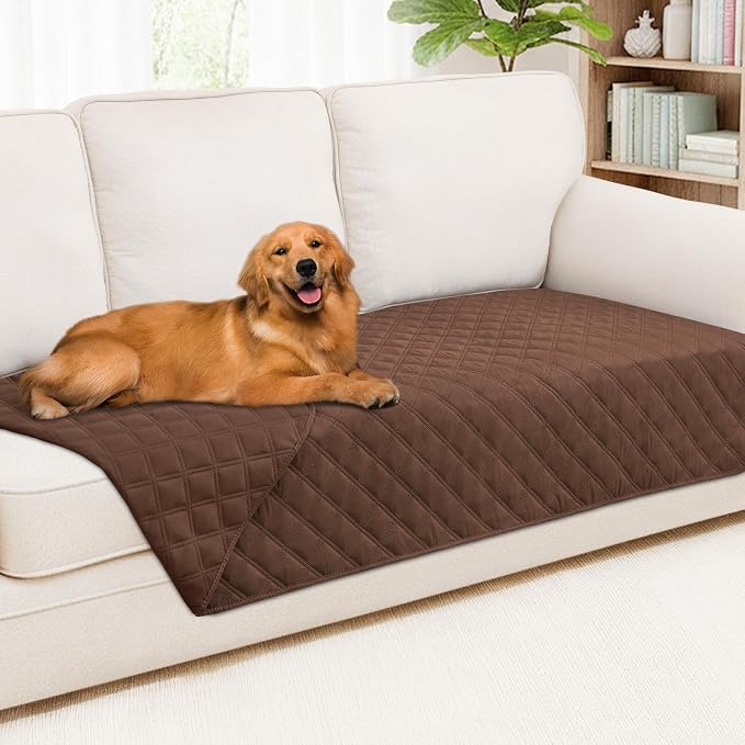 Smiry Waterproof Reversible Pet Couch Covers for Dogs | Pet Friendly, Soft Fabric, Washable Sofa Furniture Protector for Dogs Cat Kids, Checkered (40"x90", Brown/Brown) by Smiry