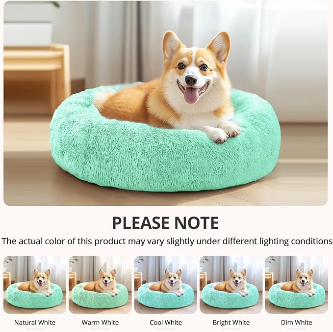 JOLLYVOGUE Calming Small Dog & Cat Bed for Indoor Cats - 20 inches Washable Donut Bed for Kittens & Puppies, Anti-Anxiety Round Fluffy Plush Pet Beds (Fits up to 15 lbs, Mint Green) - Image 8