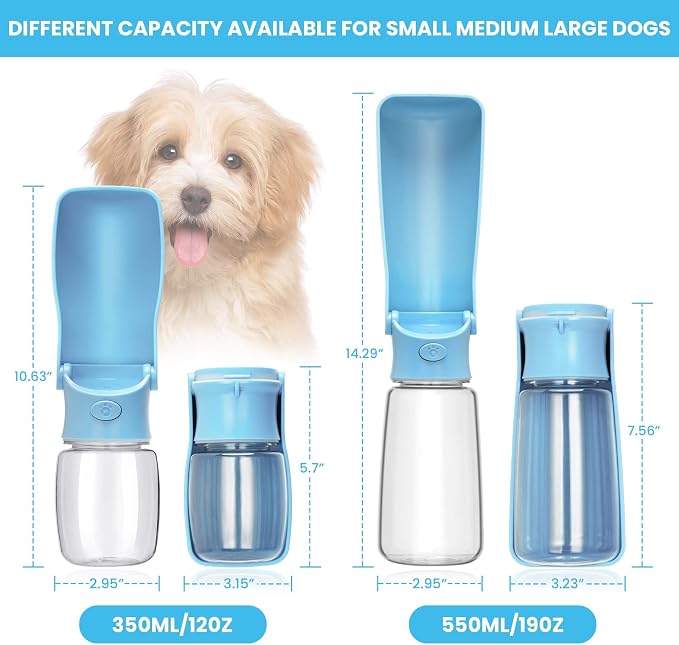 Foldable Dog Water Bottle, Leak Proof Dispenser, SkyBlue, 19oz | Portable Water Dispenser, Dishwasher Safe, for Puppy Small Medium Large Dogs, Pet Drink Cup for Walking Hiking Traveling - Image 3
