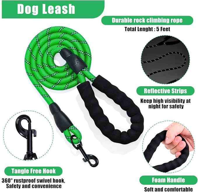 No Pull Dog Harness Adjustable Collar & Leash Set - Dog Halter Harnesses Collapsible Bowls & Poop Bag Dispenser Muzzle ID Tags Toys Fits Small Medium Large Dogs (Green-S) - Image 4
