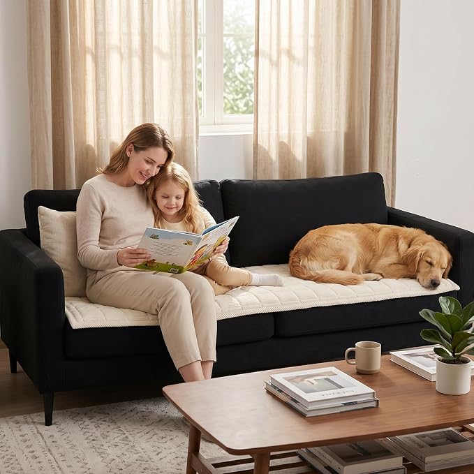 Fixwal Waterproof Corduroy Dog Couch Cover, 27.6" x 94.5", Off White | Integrated TPU Barrier, Non-Slip Backing, Machine Washable, Pet Friendly, Easy Clean Pet Hair, Soft Sofa Cushion Protector - Image 8