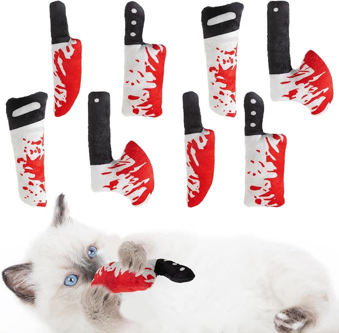 8pcs Catnip Toy, Indoor Knife Shaped Cat Toy Horror Plush Interactive Chew Bite Toys for Halloween Christmas Cat Kitten Indoor Festive Holiday Cat Lover Gift by Unknown