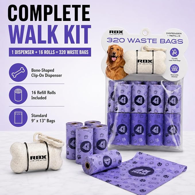 RBX Dog Poop Bags Rolls with Dog Poop Bag Holder for Leash, 320 Poop Bags for Dogs with Clip-On Dispenser, Durable Leak-Proof Dog Waste Bags, 16 Refill Rolls, Recyclable Material - Image 7
