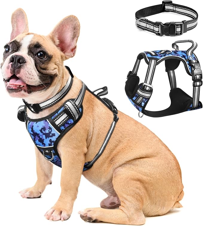 Dog Harness No Pull, Pet Harnesses with Dog Collar, Adjustable Reflective Oxford Outdoor Vest, Front/Back Leash Clips for Small, Medium, Large, Extra Large Dogs, Easy Control Handle for Walking by WINSEE