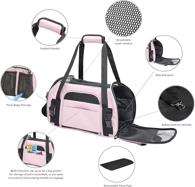 Jespet Airline Approved Soft-Sided Kennel Pet Carrier Travel Handbag | Lightweight, Foldable, Portable, Built-In Safety Leash, Luggage Sleeve, for Cats & Small Dogs, for Indoor & Outdoor - Image 5