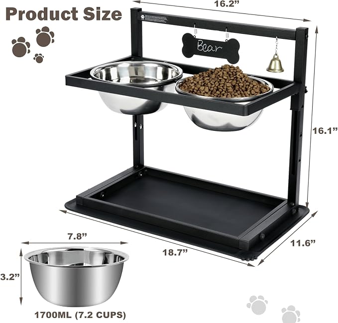 Elevated Dog Bowls with Slow Feeder for Large and Medium Dogs, Adjustable Height Raised Dog Bowl Stand with 2 Stainless Steel Bowls and Spill-Proof Mat, Dog Feeder for Healthy Eating (Grey) - Image 3