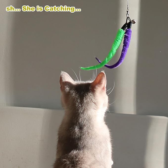 MeoHui Cat Toys for Indoor Cats, Interactive Cat Toy 2PCS Retractable Wand Toy and 9PCS Cat Feather Toys Refills, Funny Kitten Toys Cat Fishing Pole Toy for Bored Indoor Cats Chase and Exercise - Image 8