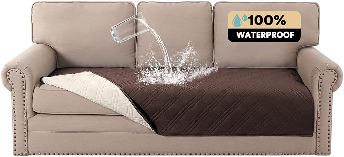 PrinceDeco Waterproof Pet Blanket Dog Bed Cover with Non-Slip Back for Furniture Bed Sofa, Couch Covers for 3 Cushion Couch Sofa Pet Friendly,Brown,47x68 Inch by PrinceDeco