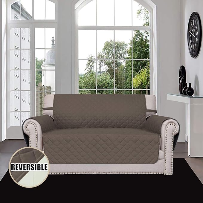 Easy-Going Reversible Couch Cover, 2 Cushion Sofa, Loveseat, Taupe/Ivory | Machine Washable Slipcover For Dogs, Water Resistant Furniture Mat For Living Room, Non-Slip Sofa Cover, Pet Friendly - Image 2