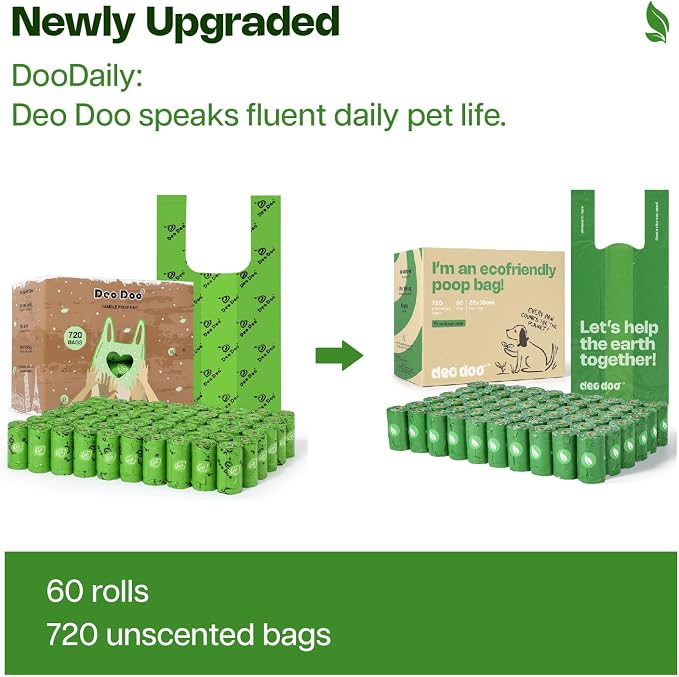 Deo Doo Dog Poop Bags with Handles, Large Size, 60 Rolls 720 Bags | Extra Thick Leak Proof Refill Rolls for Doggie Waste, Easy Tie for Walking Dog and Cats Litter Cleanup, Unscented - Image 2