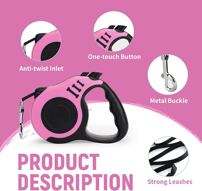 Retractable Dog Leash Automatic Telescopic Tractor Dog Tape | Pet Tape 10/16 FT Durable and Convenient, with Folding Bowl, Dispenser, Rubbish Bags, Suitable for Small and Medium Dogs - Image 5