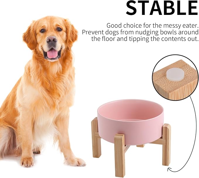 Pink Raised/Elevated Ceramic Dog Bowl for Medium Large Sized Breeds,Large Dog Food Water Bowl with Stand,8 in Non Slip Heavy Weighted 1800ml/ 7.6 Cups/60 OZ - Image 3