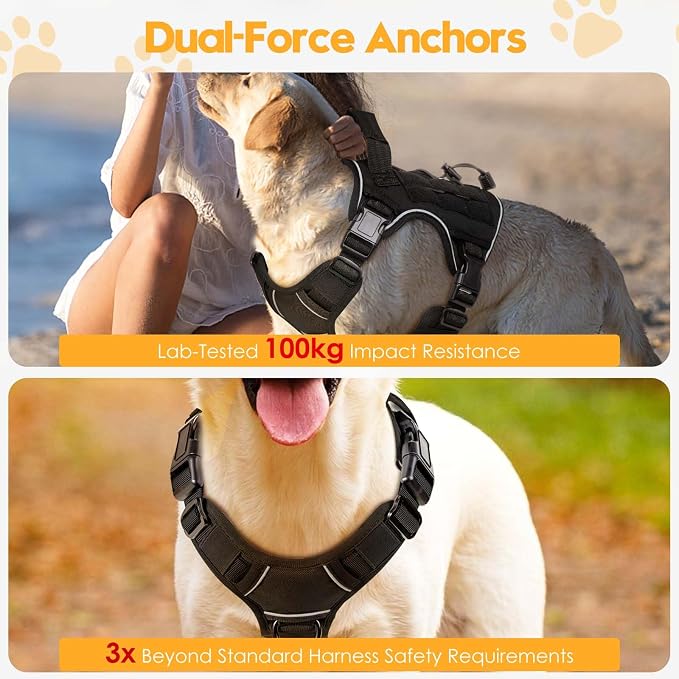 Heavy-Duty Tactical Dog Harness for Large Dogs, No Pull Adjustable Reflective Pet Vest with Molle System, K9 Military-Grade Control for Service Training, Outdoor & 10+ Breeds, Black, Medium - Image 4